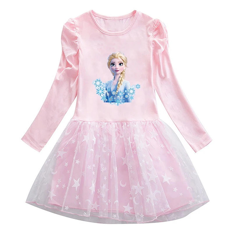 Children\'s Clothing Long Sleeve Clothes Autumn Baby Girls Kids Party Dresses Vestidos Toddler Frozen Princess Elsa Mesh Dress