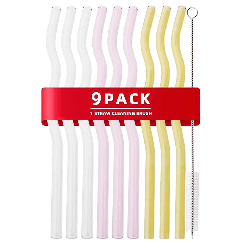 

10 шт./компл. стеклянные соломинки, волнистые многоразовые трубочки для питья, красочные экологически чистые соломинки для напитков, кофе, молока, чая, соломинка, посуда для бара