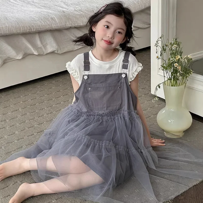 

Korean-style girls' ruffled short-sleeve top+Two-piece suspender skirt set2026New Spring/Summer Trendy Outfits