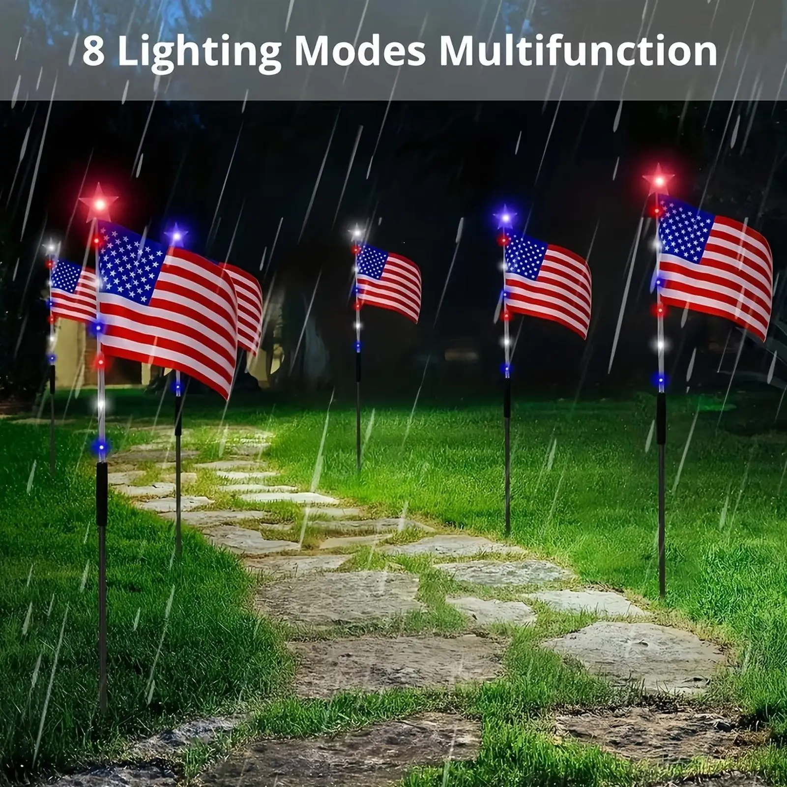 

Outdoor Solar Pathway Light Dusk To Dawn Waterproof 8-Effect Solar Flag Lights for Yard Patio Driveway Backyard Homeowners