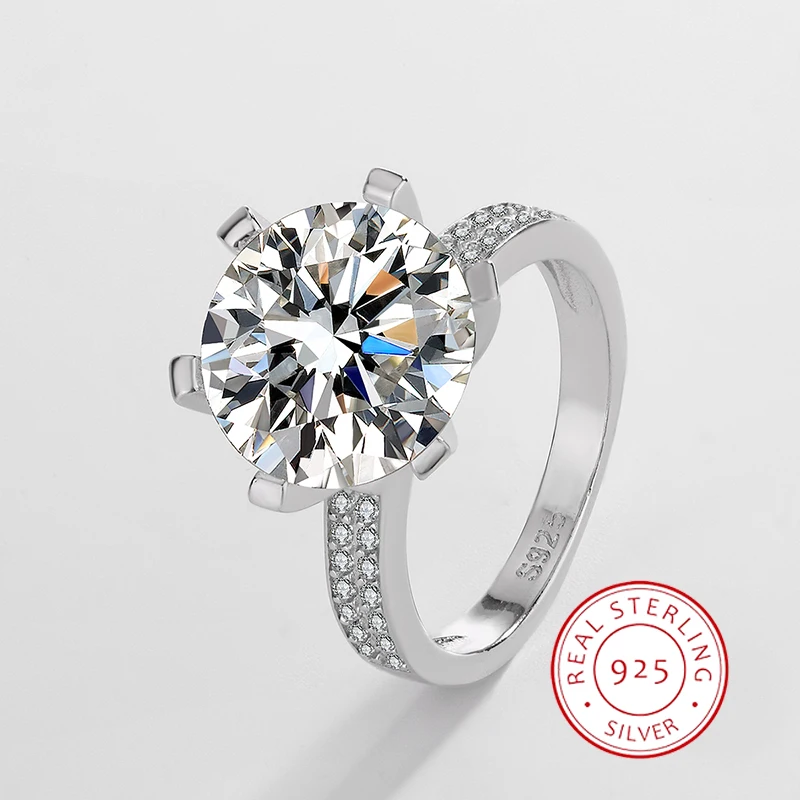 

Fashionable Super Flash Classic Couple Genuine S925 Silver Six Claw Round Women's Ring Engagement Gift Jewelry for Men