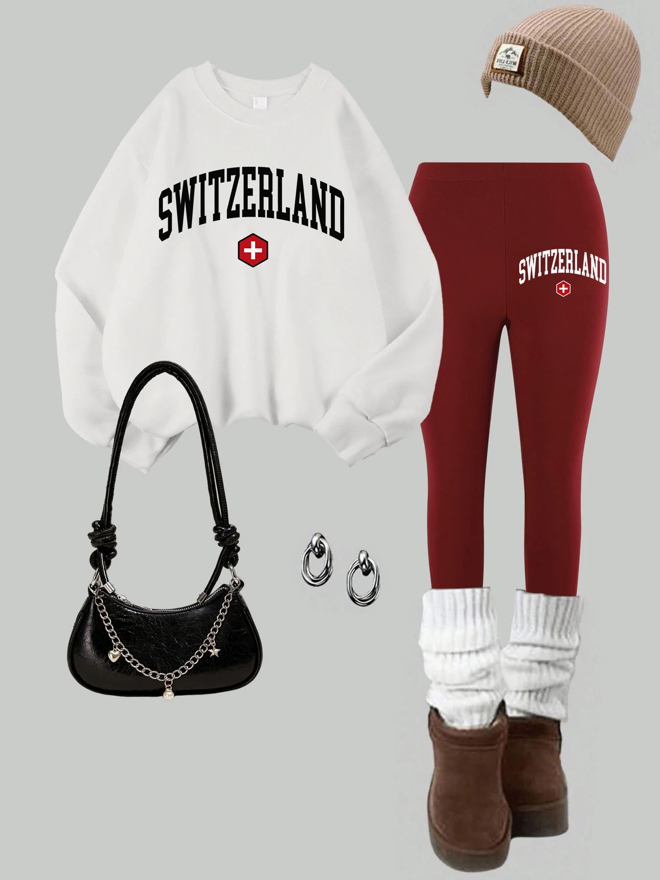 2 peça das mulheres eu amo madrid carta impressão sweatshirts leggings conjunto de inverno velo térmico hoodies calças rua roupas femininas