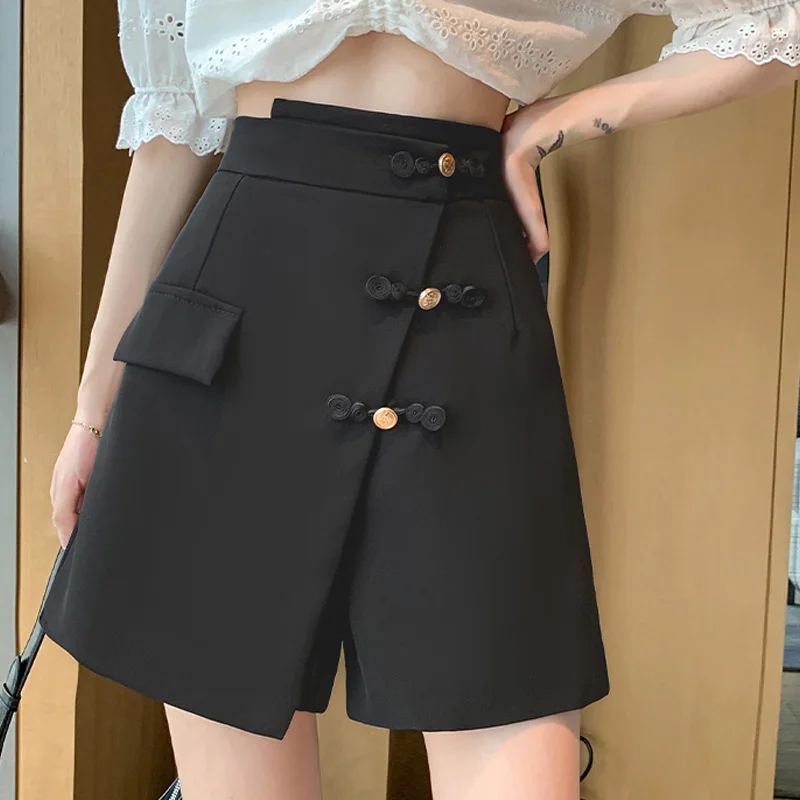 White High Waist Casual Shorts Ladies Solid Color Buttons Irregular Spring Summer Thin Office Lady Women's Clothing Temperament