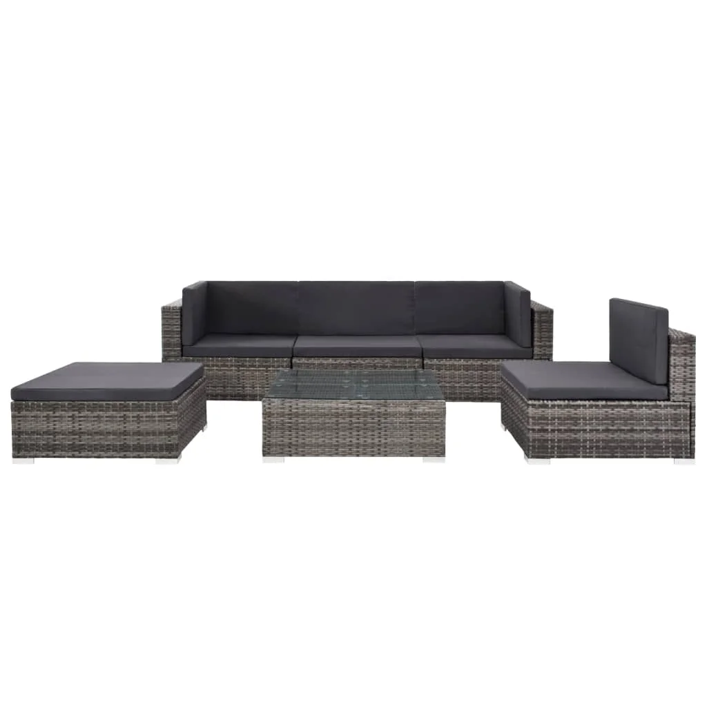 6 Piece Patio Lounge Set with Cushions Poly Rattan Gray C Outdoor Table and Chair Sets Outdoor Furniture Sets