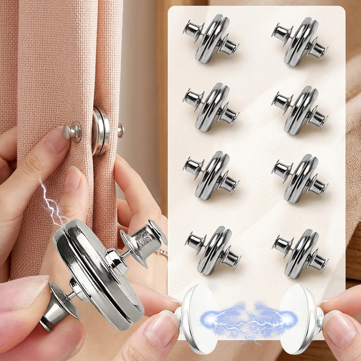 4/8Pairs Curtain Magnetic Button Detachable Curtain Fix Fastener Clip Prevent Light Adjustment Window Screen Close Magnet Buckle