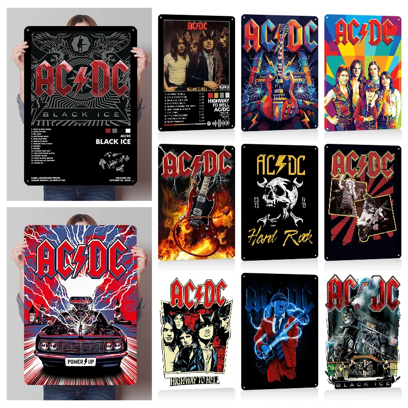 AC-DC Band Posters 3D Textured Vintage Metal Tin Sign Personalized Retro Wall Art for Man Cave Room Funny Signs Home Decorations
