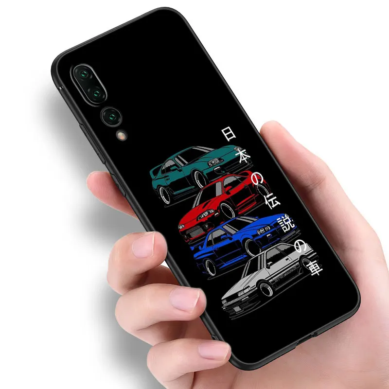 Tokyo JDM Sports Car Black Phone Case For Huawei P20 P30 P40 Lite P60 Art Pura 70 Ultra P50 Pro P50E P Smart 2018 2019 2020 2021