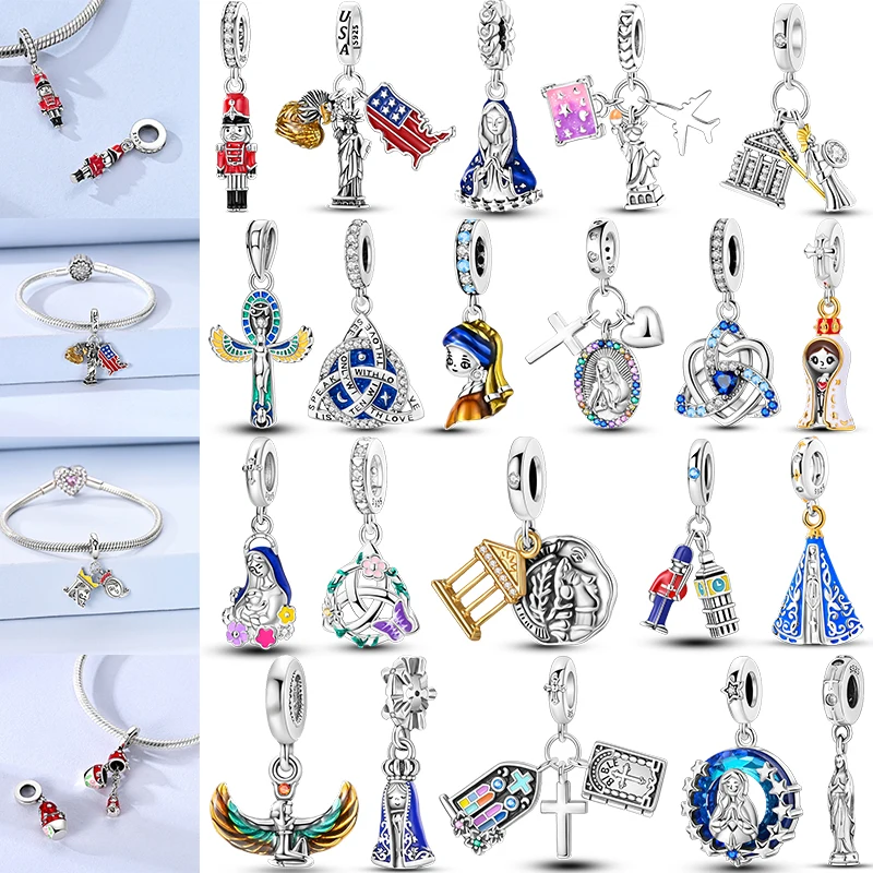 

925 Sterling Silver Notre Dame Novina Our Lady of Aparecida Charm Beads Pendant for DIY Jewelry Making Fits Original Bracelet