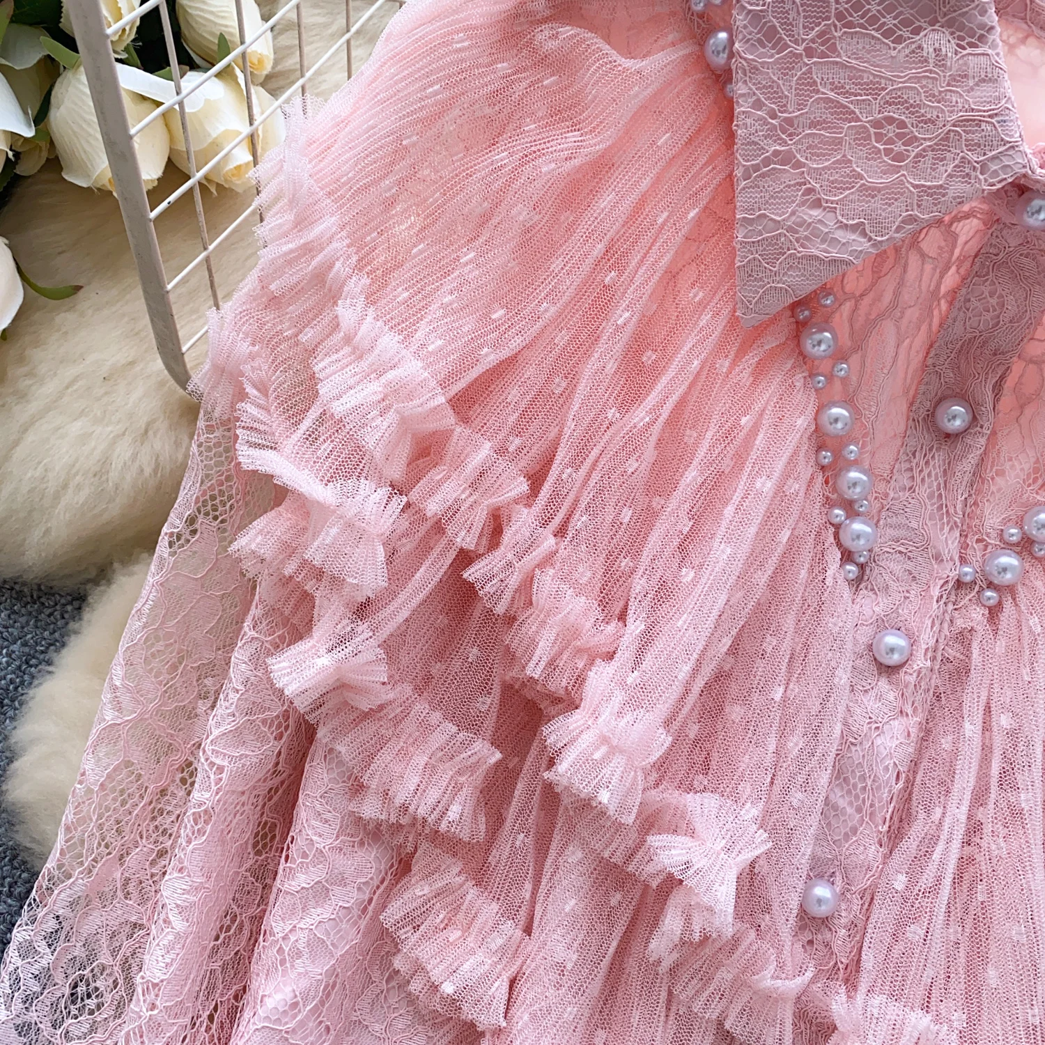 Vintage elegante plissado miçangas blusa de manga longa moda camisa chique topo fada outono roupas femininas