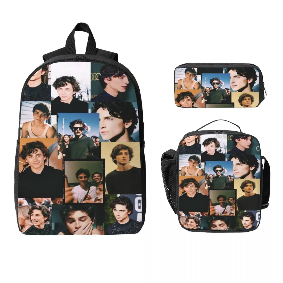 

3Pcs Timothee Chalamet Backpack Set for Children Pen Bags Bookbag Sets with Lunch Box For School Students Knapsack