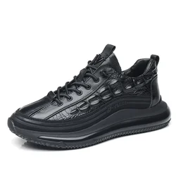 Fashion Casual Sports Sneakers Man Autumn Winter Cowhide Crocodile Print Men Shoes Soft Sole High Quality Cow Leather Shoes Male
