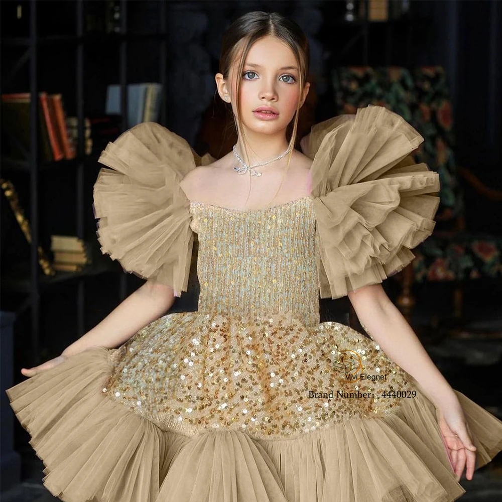 Vestido de tul verde de flor pomposa para niña, vestido de princesa para fiesta de navidad