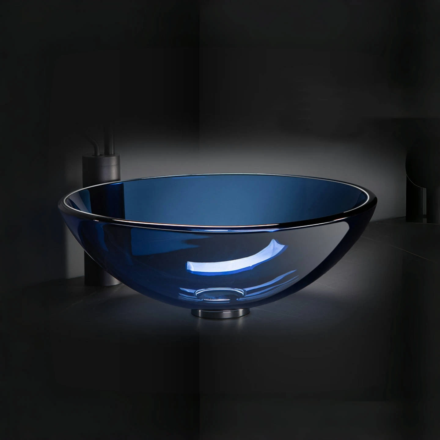 

Creative, fashionable, minimalist style washbasin, blue glass washbasin, small size, countertop basin, round ingot basin
