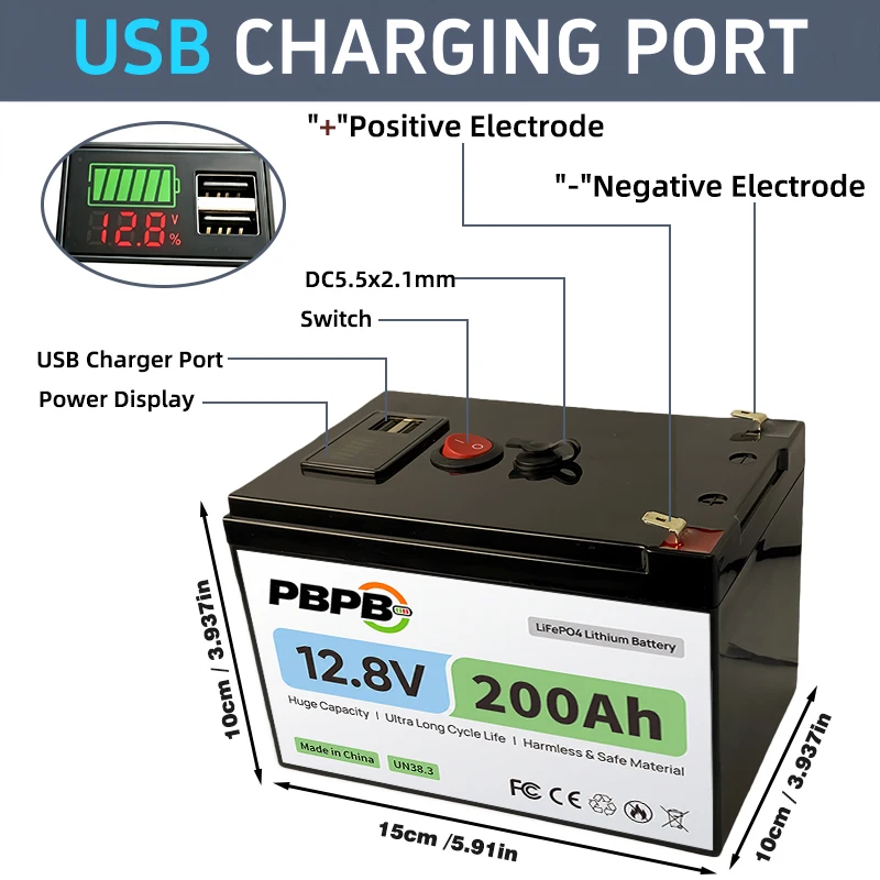 ✔Voltage 12.8V 200Ah LiFePO4 Lithium Battery with 100A BMS,Low-Temp Protection for LED power supply - Deep Cycle Camper, Traile