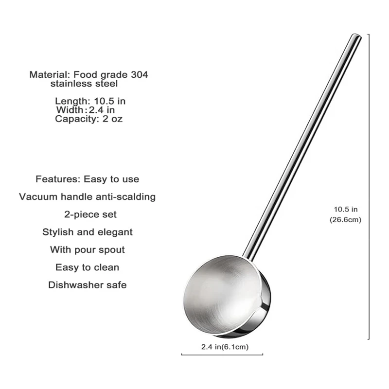 Small Soup Ladle Metal Deep Spoon With Pour Spout 2 Oz Long Handle Gravy Ladles Heat-Resistant Stainless Steel 1 PCS