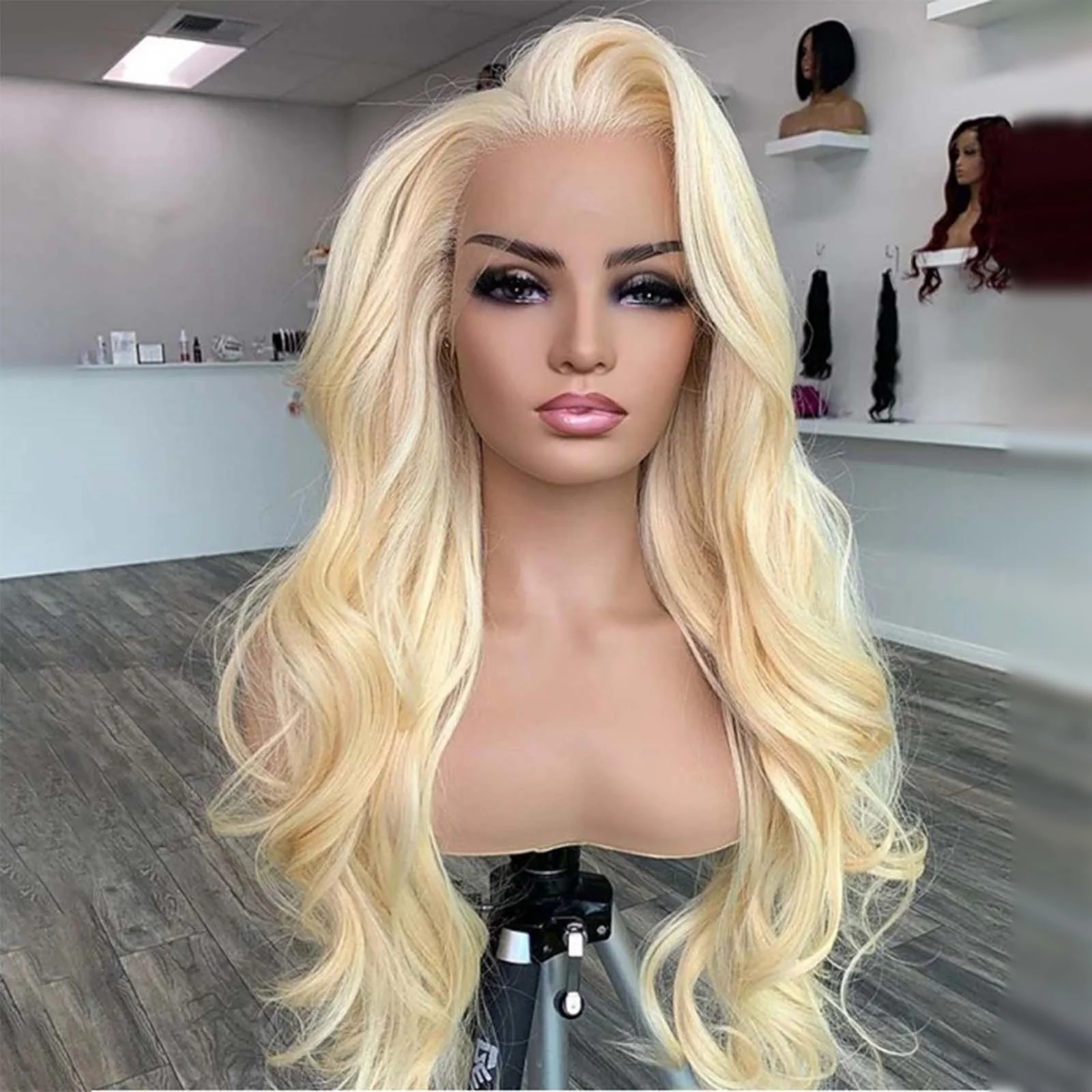 Blonde Natuurlijke Golvende Synthetische Kant Voorkant Pruik Glueless Frontale Lange Blonde Krullend Haar Kant Pruiken Voor Vrouwen Feest Honing Blond 613