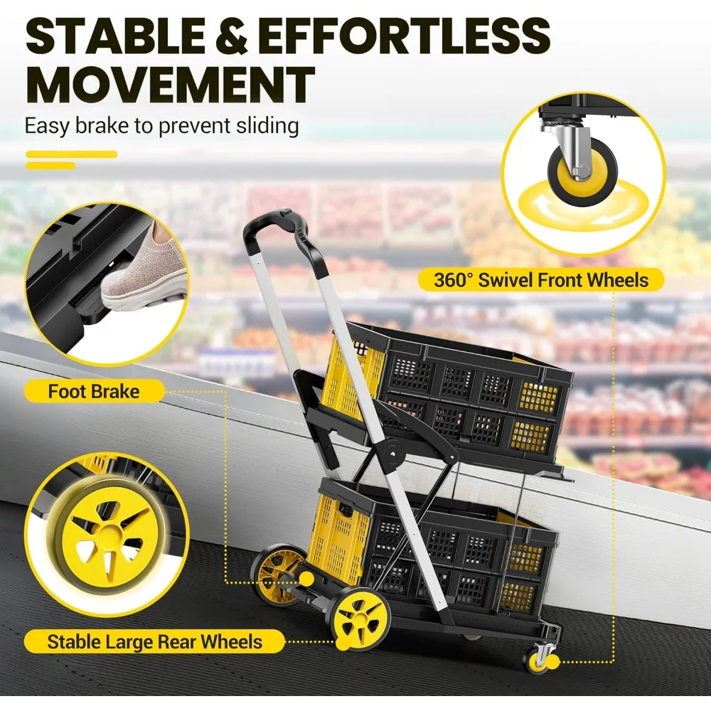 عربة تسوق قابلة للتوسيع، عربة أدوات ذات سعة 200 رطل مع صناديق تخزين مزدوجة، مقبض قابل لضبط الارتفاع للبقالة #4