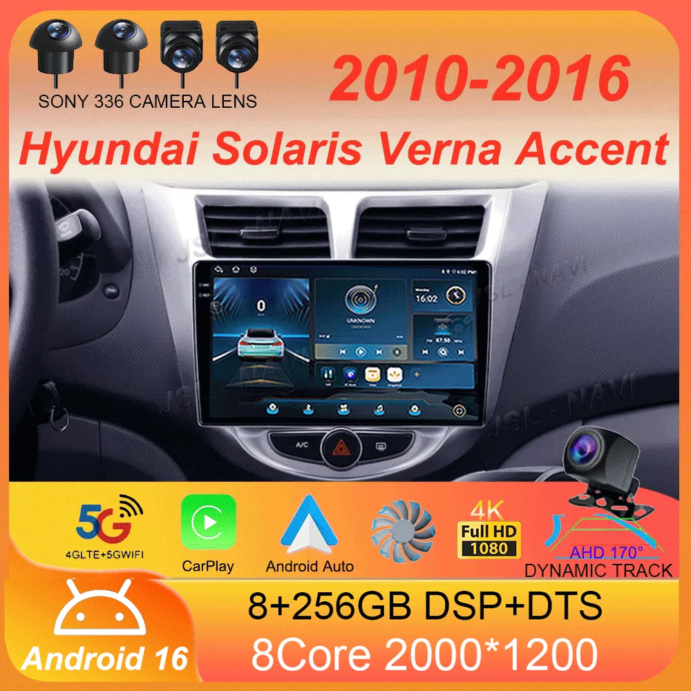 Android16 Carplay Auto For Hyundai Solaris Verna Accent 1 2010 2011 2012 2013 -2016 Multimedia Car Radio Player DSP Stereo 2 Din