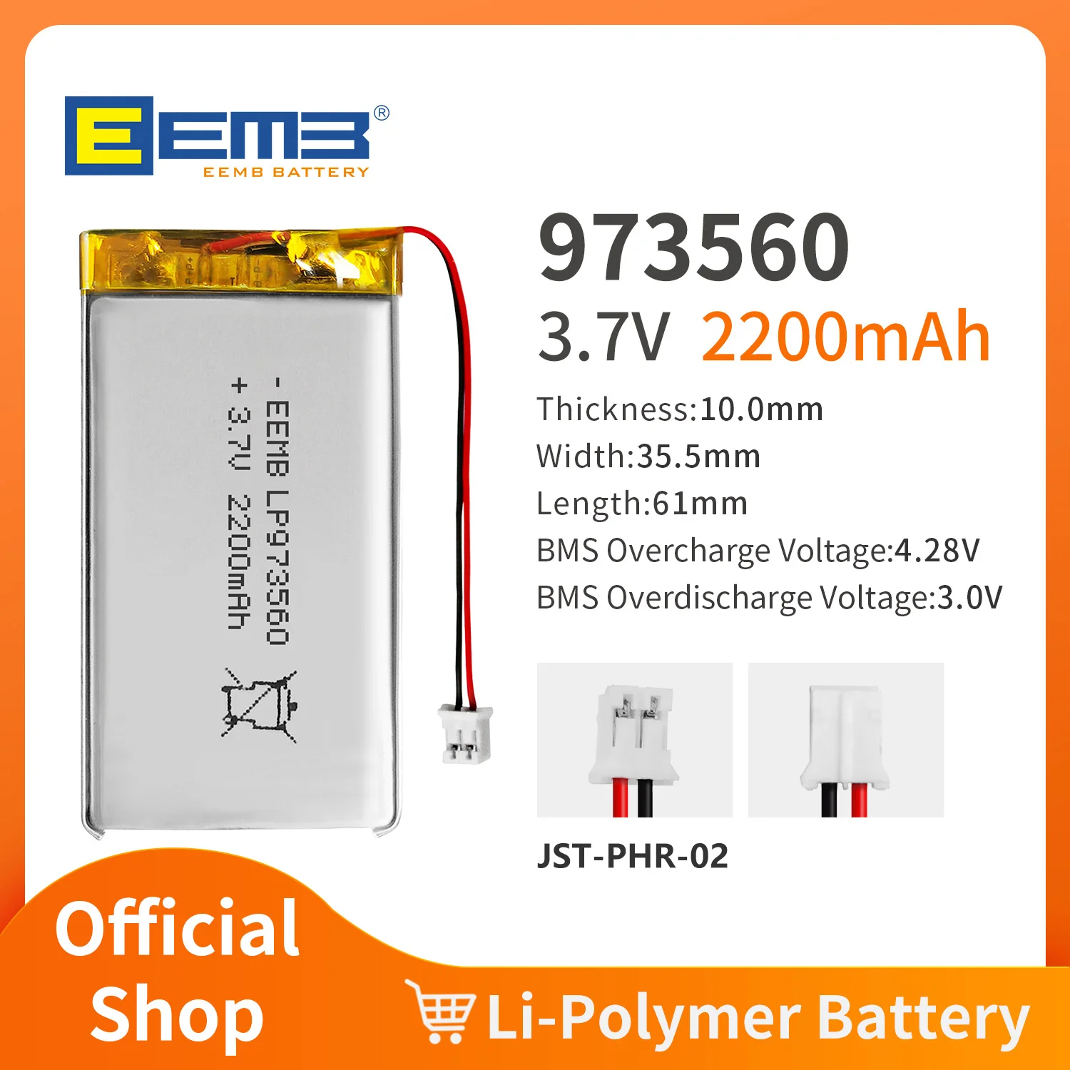EEMB 903042 / 903436 / 903759 / 9051109 / 963450 / 973560   Plugue personalizado de bateria de polímero de lítio recarregável de 3,7 V
