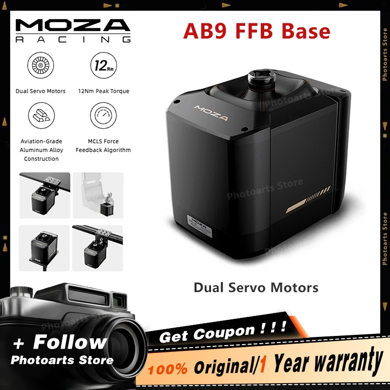 MOZA AB9 FFB Base Dual Servo Motors Peak Torque of 12Nm Multiple installation options fully compatible with mainst