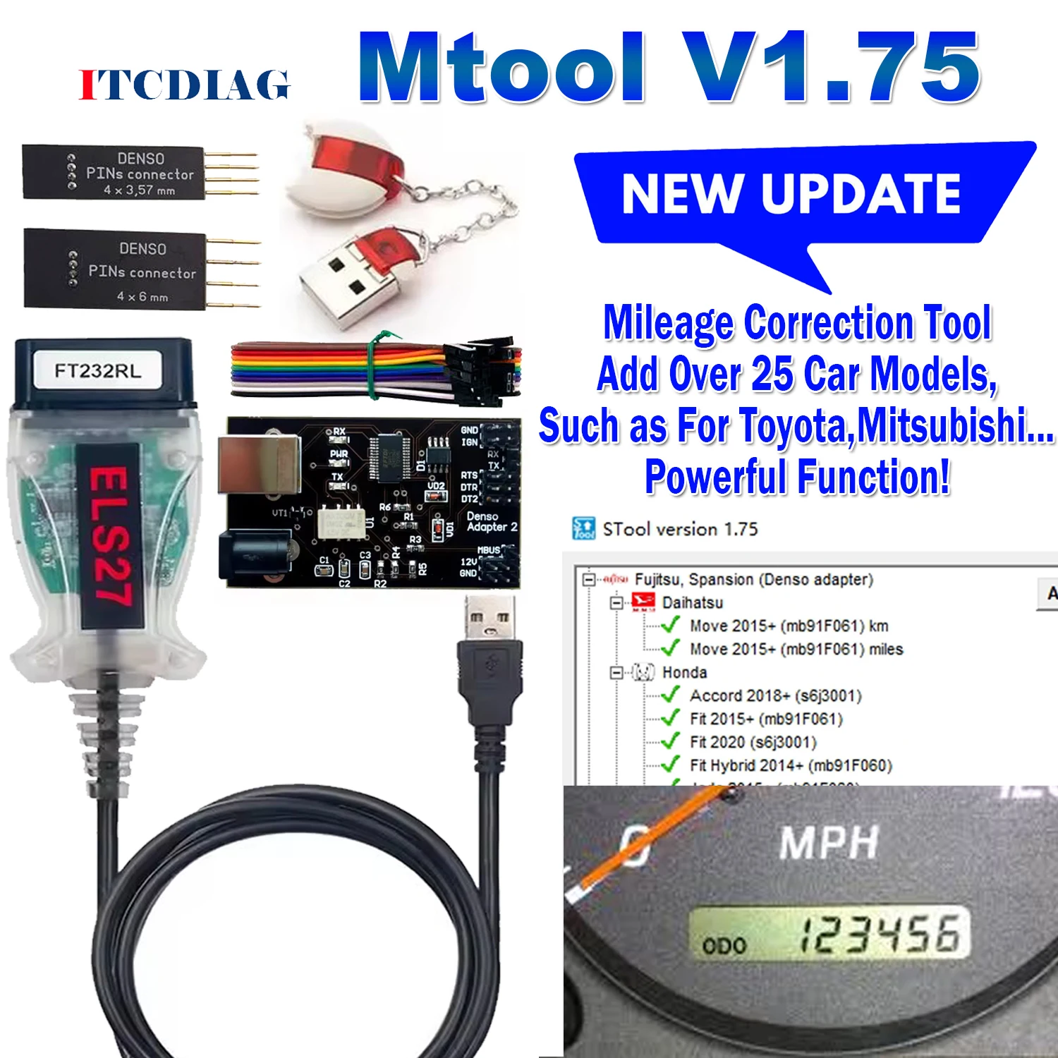 Mileage Correction KM Software MTool 1.75 Version Full Set Mileage Programmer work to Adjust the Mileage Change of Cars