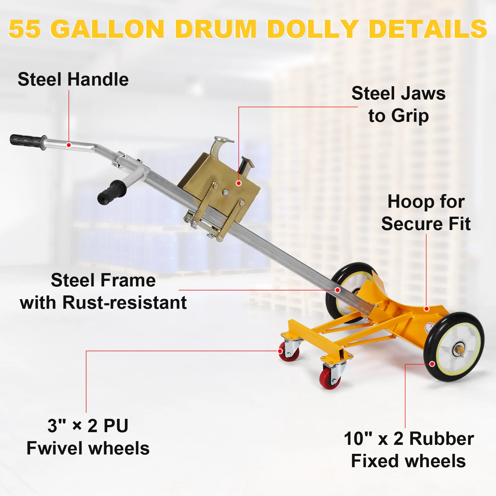 

55 Gallon Drum Truck 1000lb Capacity Heavy-Duty Bucket Dolly Barrel Dolly Cart for Easy Transport & Secure Handling