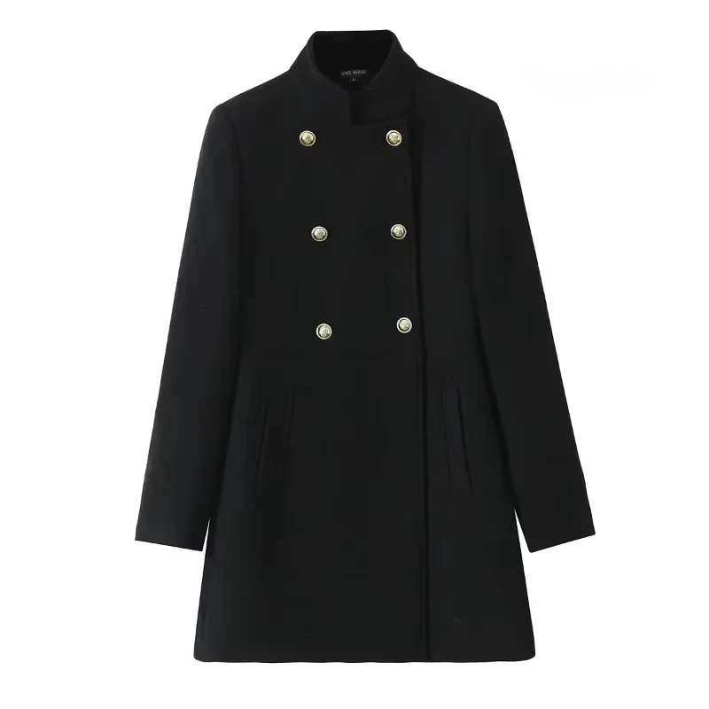 Sivatu Woolen Coat Fall Fashion Black Long Coat Elegant and Pretty Women's Coats American Retro Autumn Outerwear Urban Coats