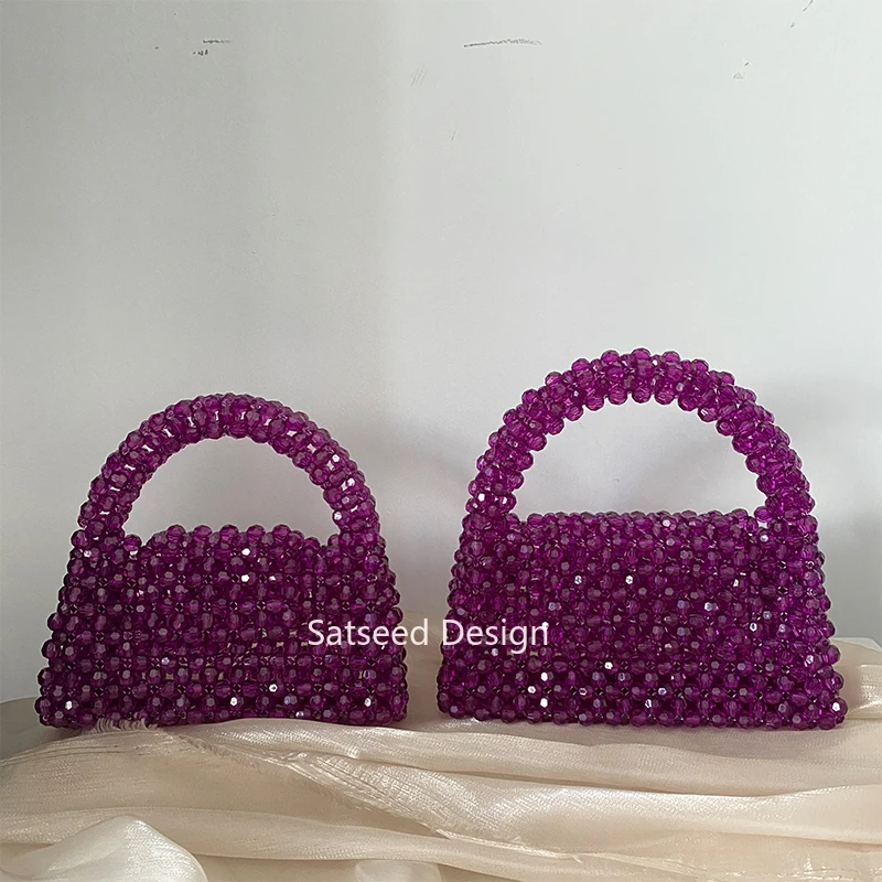 2 rozmiary torebka akrylowe koraliki jednolity kolor ręcznie robione z dostosowywanymi kolorami Top-uchwyt modny Design kobiety imprezowe torba bankietowa
