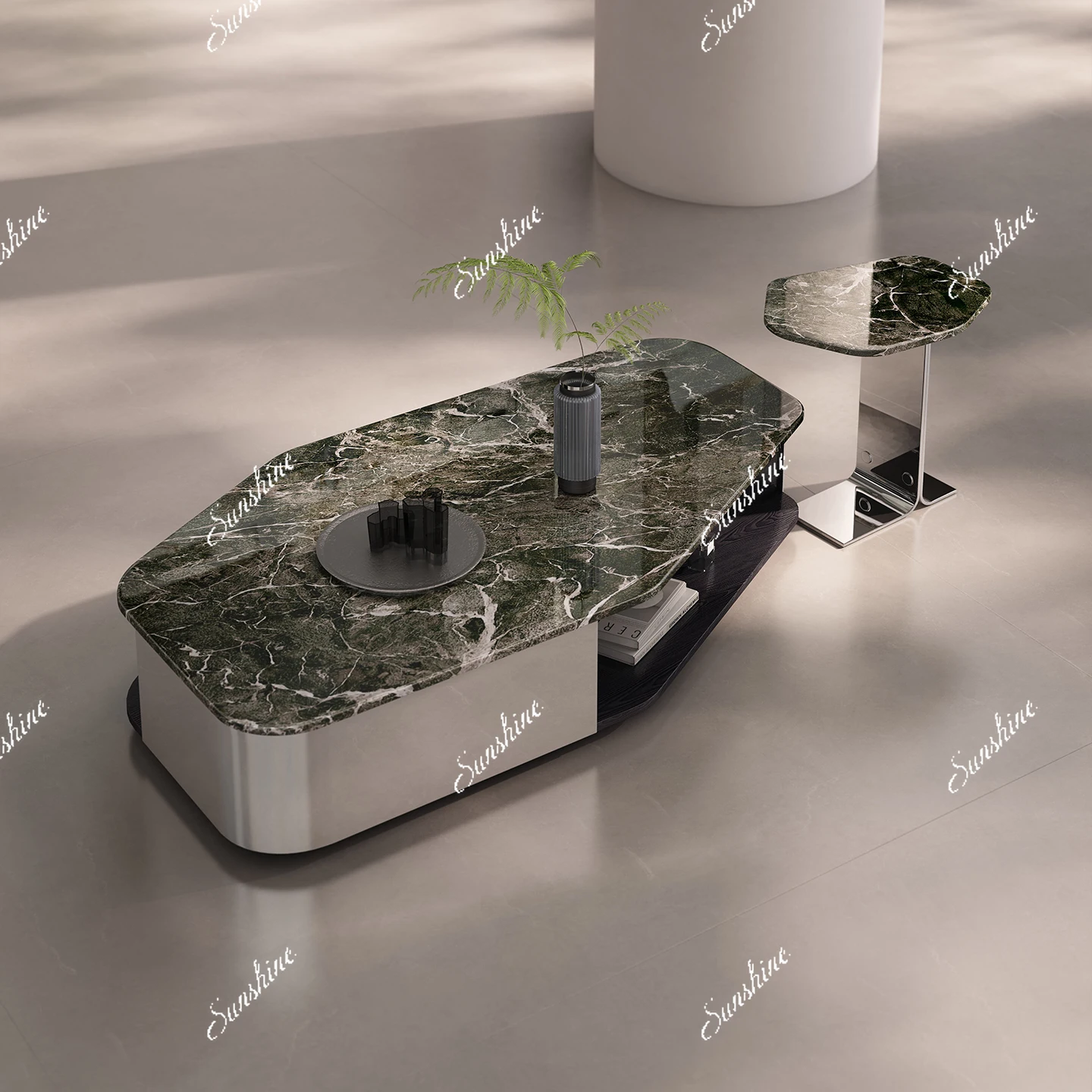 

Living room household light luxury creative modern storage marble coffee table side table combination