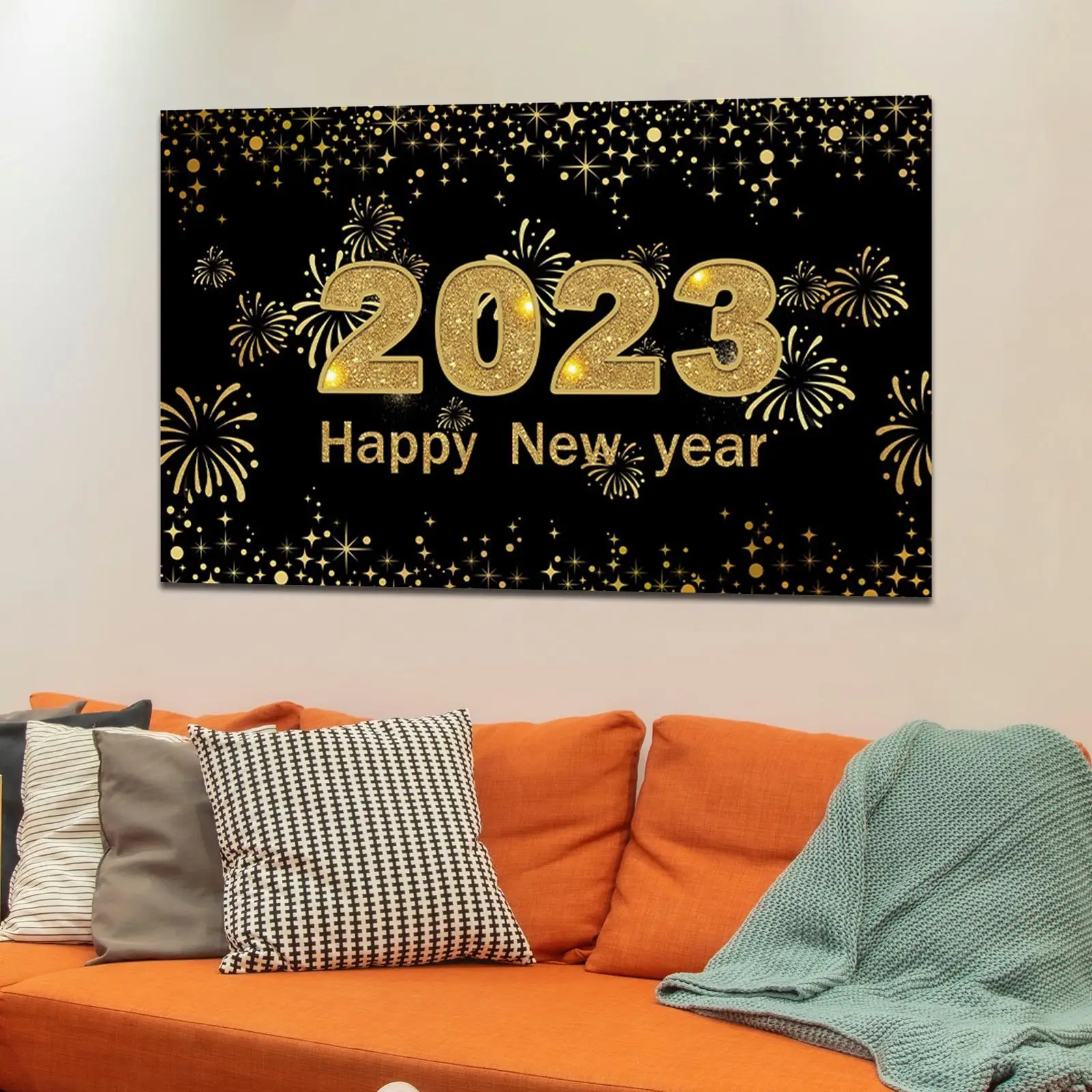 Wall Sign Poster Happy New Year Banner 2023 Backdrop Photography Lawn Photo Prop