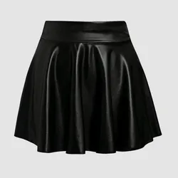 Sexy PU Leather Mini Skirts Women High Waist Vintage Pleated A Line Skirt Y2k Korean Summer Autumn Party Flared Club Faldas юбка