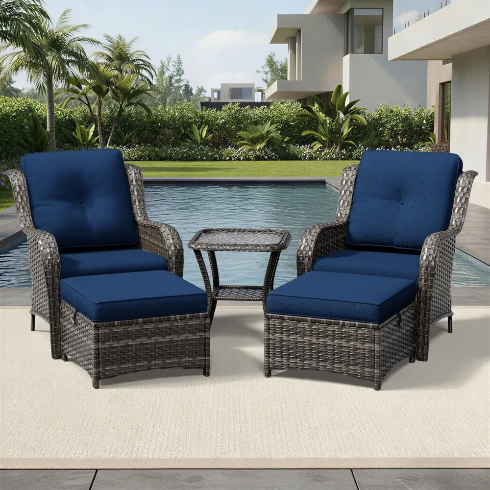 

5 Piece Wicker Patio Furniture Set, Rattan Patio Chairs with High Back, Deep Seating, Wide Armrest, Thickened, Customized