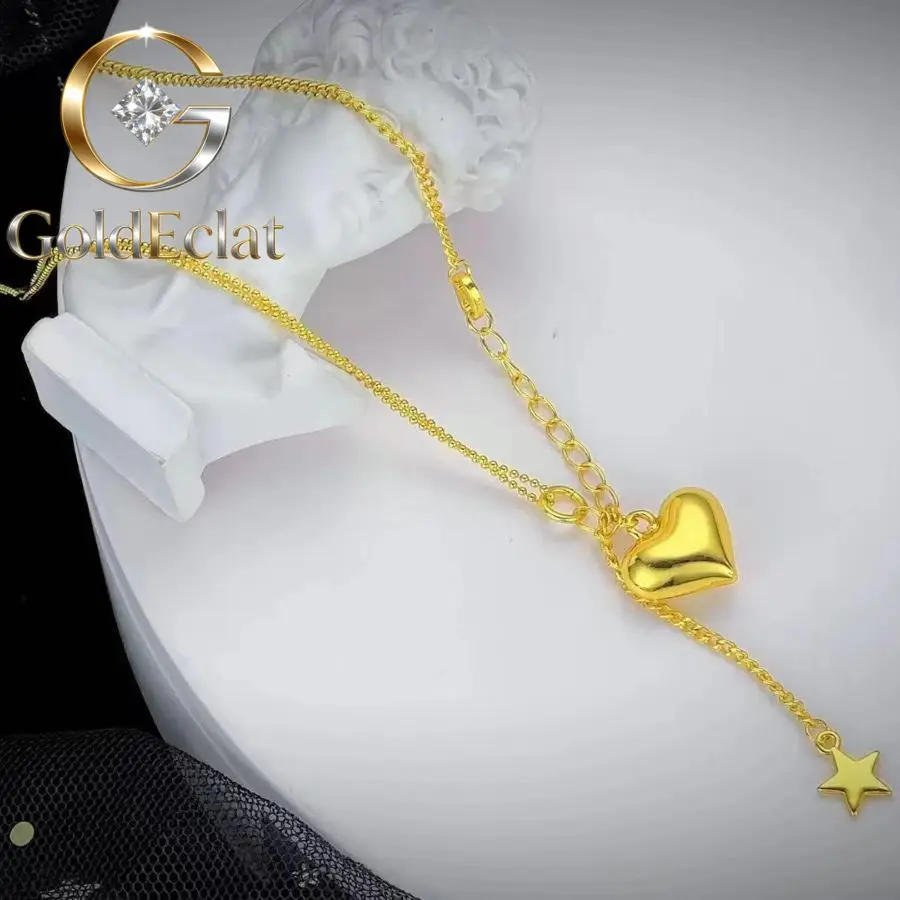 GoldEclat   Luxury 24K 9999 Pure Gold real gold Love Tassel Star Necklace One Chain Women's Clavicle Chain