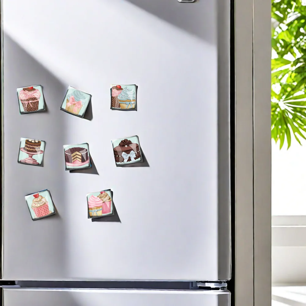 Kitchen Fridge Stickers for Children's Learning Whiteboard Suction Magnets Square Nagnets Kitchen Decoration Cake Series 30mm