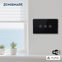 Zemismart Matter WiFi Smart Curtain US Switch Black Wall Mounted Switch Work with Tuya Home kit Google Home SmartThings APP