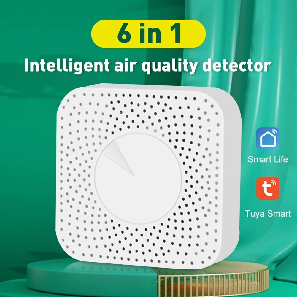 6 in 1 Air Quality Monitor Tuya WiFi Smart Air Housekeeper PM2.5/Formaldehyde/VOC/CO2/Temperature/Humidity Detector