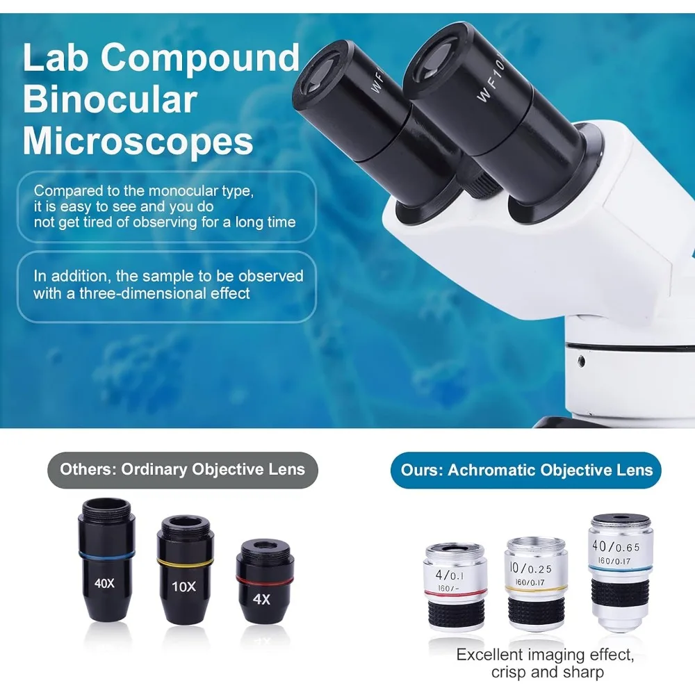 40X-1000X Binocular Microscope for Adults with Microscope Slides Phone Holder and Specimen Preparation Kits, Compound Binocular