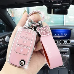 Exquisite car keychain with high-end pink violent bear artificial diamond, keychain case with soft TPU keycase, Volkswagen/Lavid