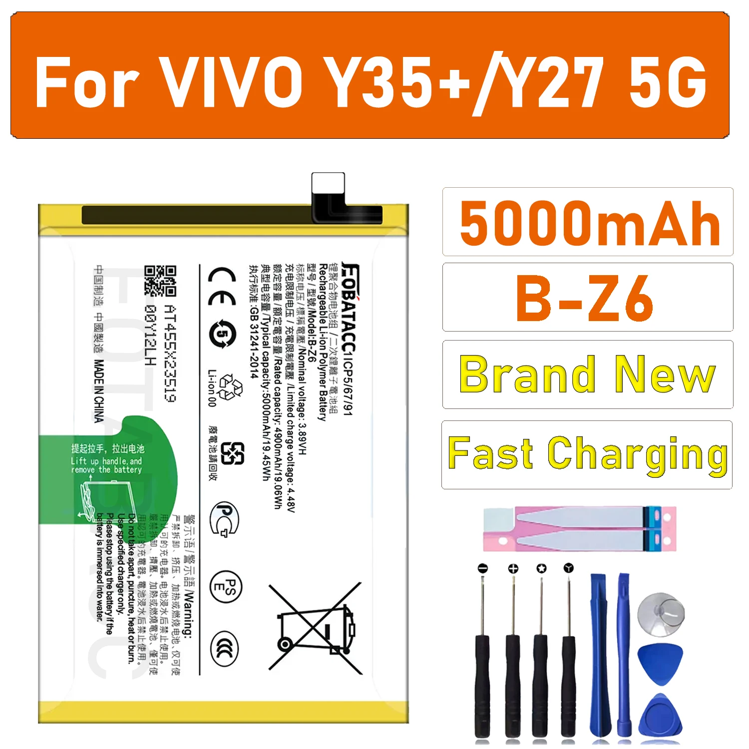 

2025 year New B-Z6 5000mAh For VivoY35+ Y35 plus /Y27 5G High Quality Replacement Cell Phone Battery