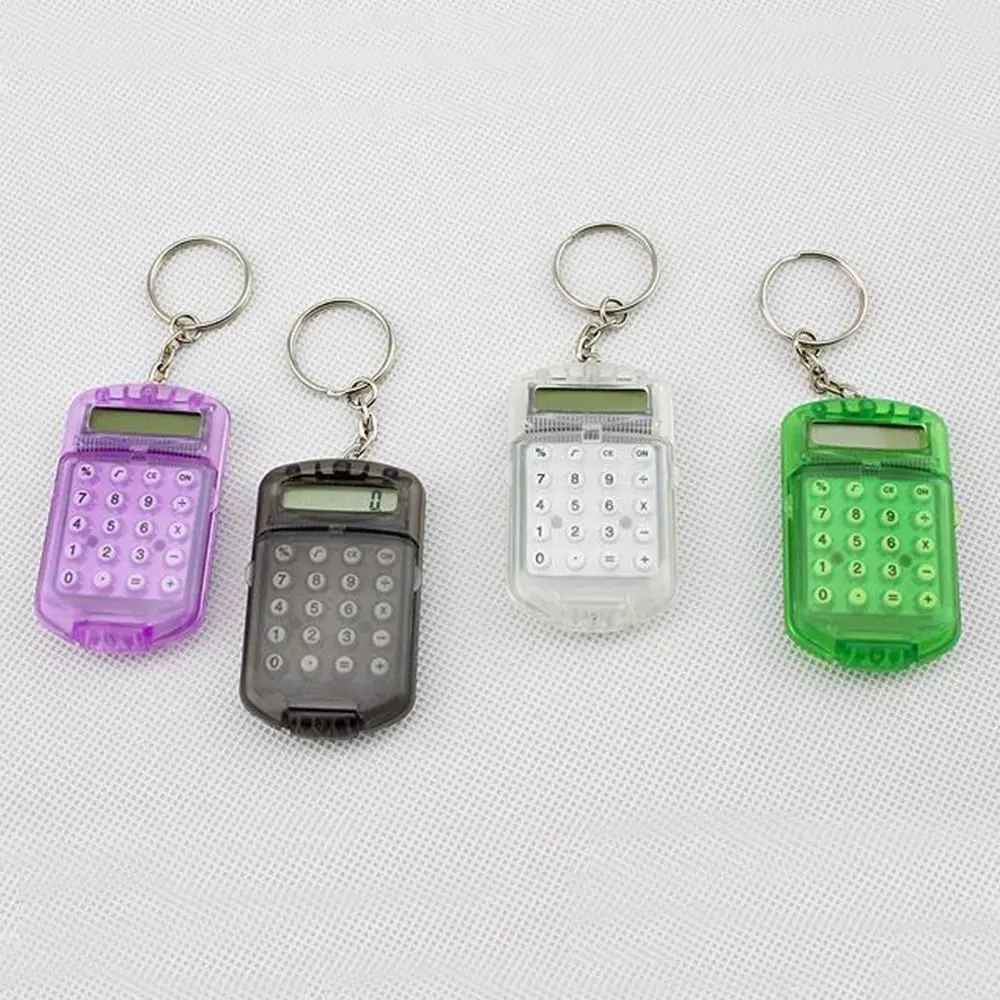 1Pc Plastic 8 Digits Electronic Mini Calculator With Keychain Student Office Supplies