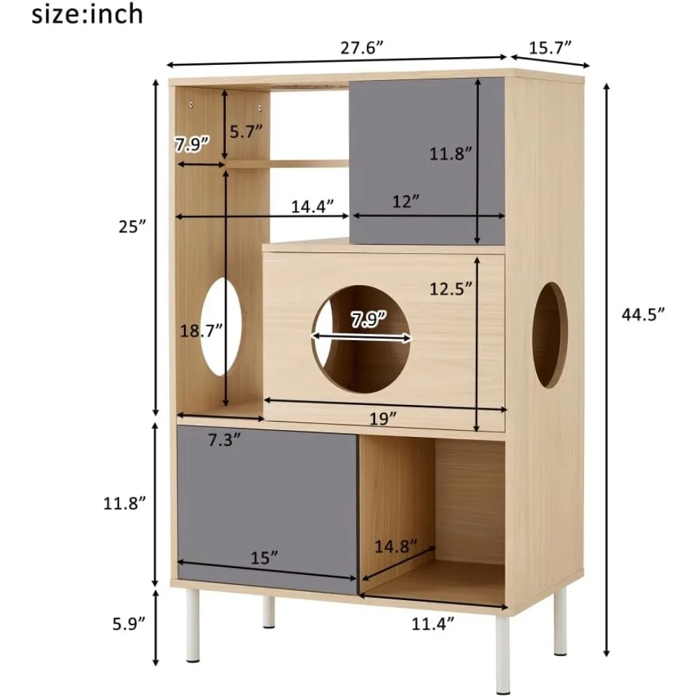 Torre per albero da arrampicata per gatti da interni - Albero per gatti moderno in legno multistrato con tiragraffi per gatti