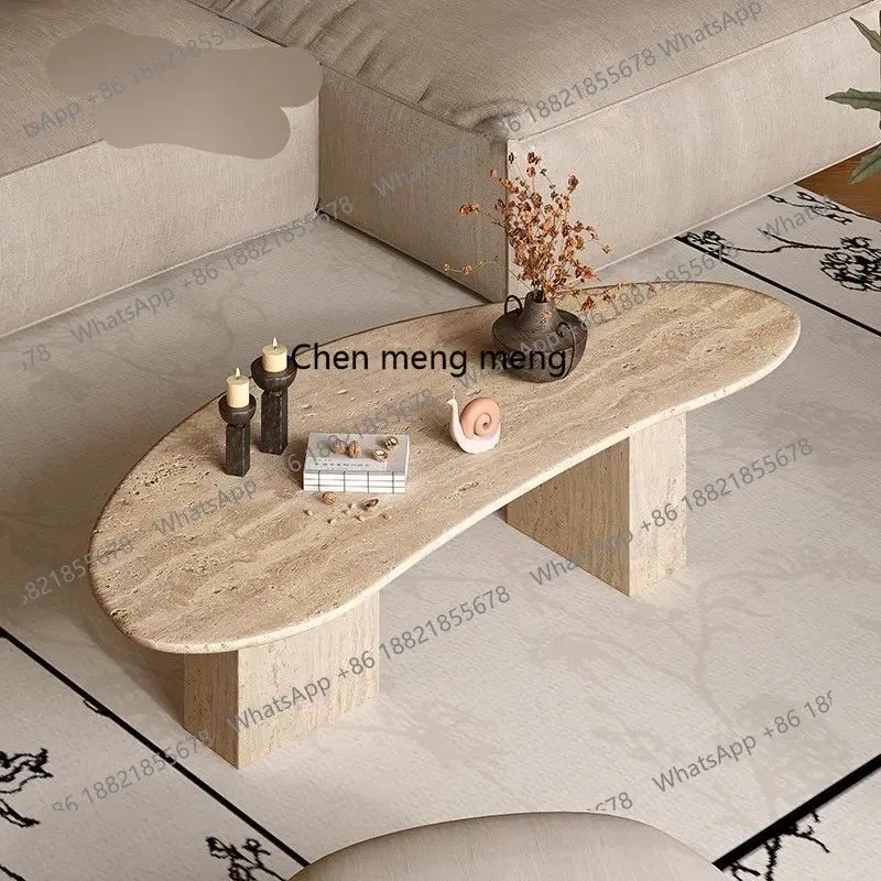 와비 샌드 윈드 내추럴 트래버틴 커피 테이블 거실 가정용 소파 사이드 테이블 모던 라이트 럭셔리 크림 윈드 테이블