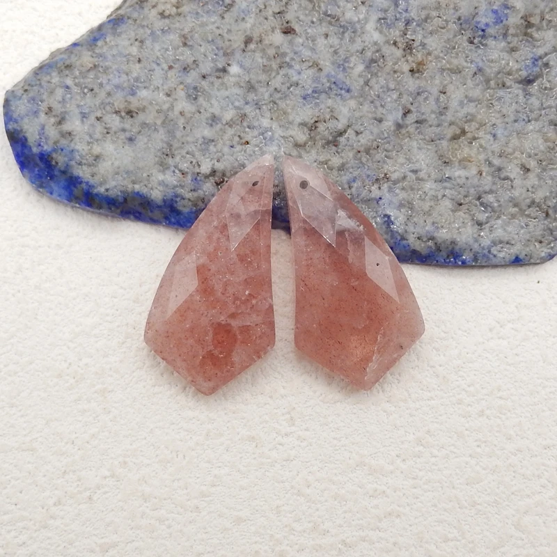 

Natural Stone Strawberry Quartz Freedom Shape Faceted Earrings Beads For Women Jewelry DIY Making 28x15x7mm 6.9g