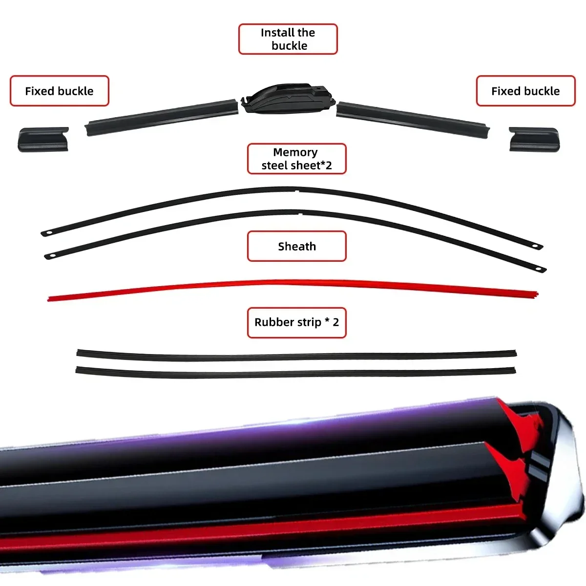 For Geely MK Cross MR GC5 GC6 GC7 BL CK ECHO 2005-2024 Car Windshield Wiper Blade Front Windscreen Brushes Washer Accessories view 6