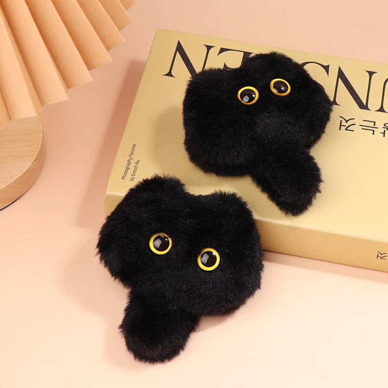 1Pc Briquettes Black Cat Plush Toy Cartoon Kitten Pendant Soft Stuffed Doll Keychain Car Key Ring Backpack Bag Decor