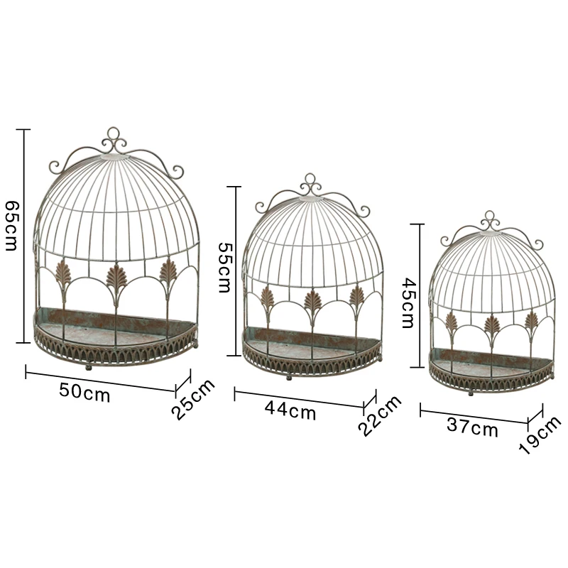 D Shape Bird Cage Wall Planter, Vintage Metal Hanging Flower Pot, Rustic Half, Decorative Indoor Outdoor Wall Decor