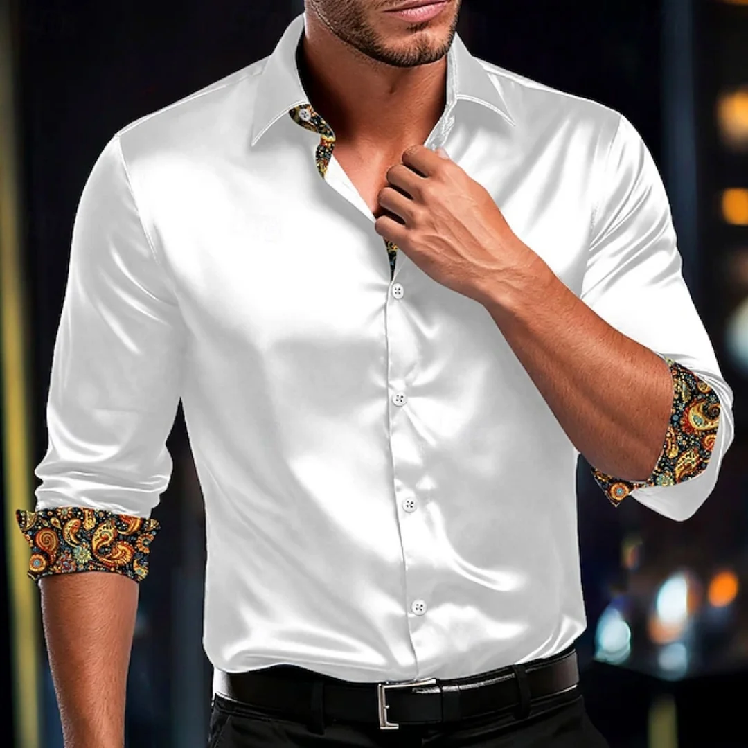 Men's long-sleeved shirt - Business luxury - Elegant floral shirt - Men's fashionable casual collar button-down shirt - Beach sh