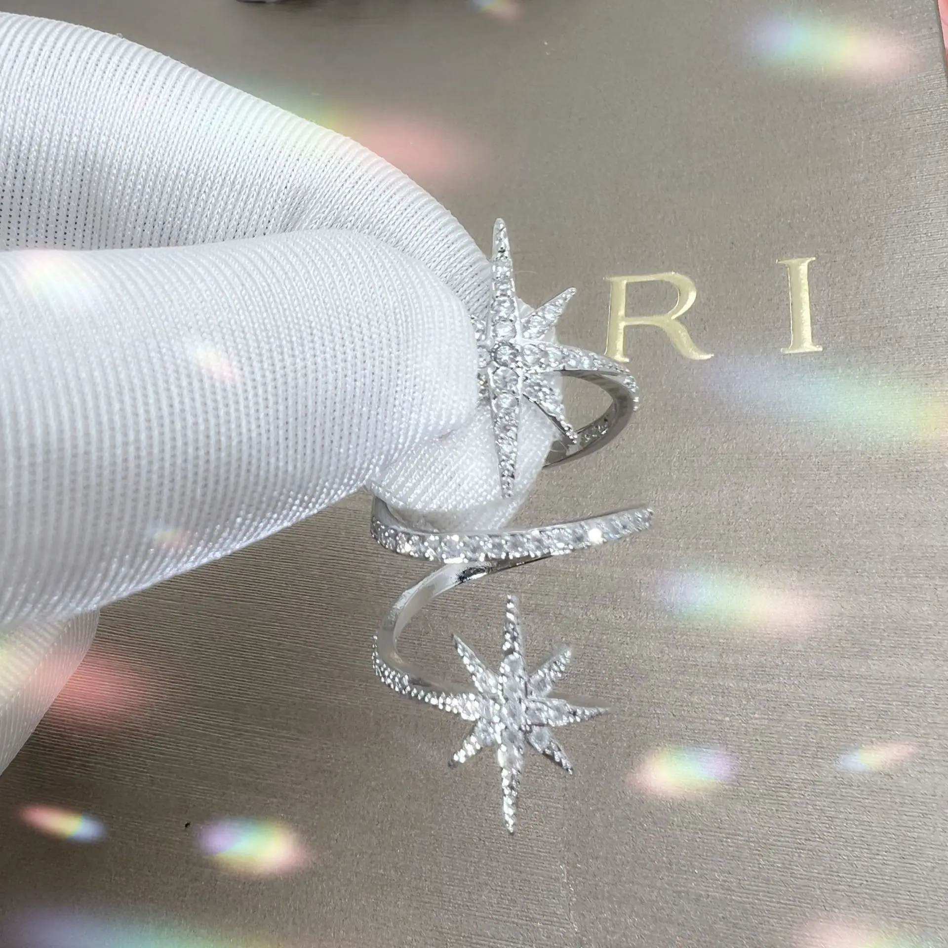 Temperament decompression eight star open ring niche design sense fashion personality index finger ring