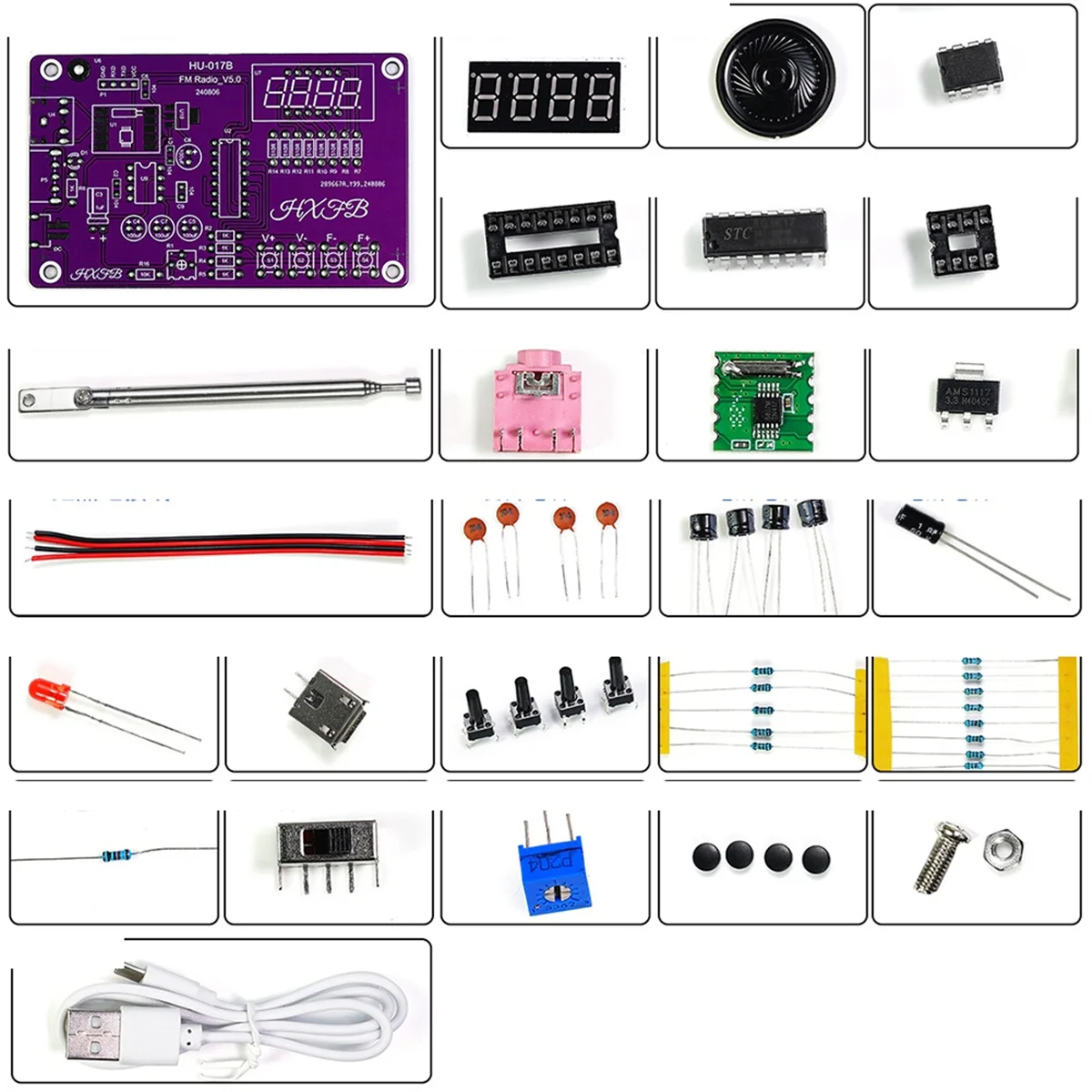 ABNJ Multifunction Radio DIY Kit 87-108MHz FM Adjustable Radio DIY Module LED Digital Display Volume Adjustable No Shell