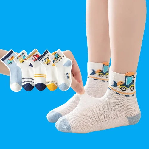 5/10 Pairs Wholesale Spring and Summer New Anti-Pilling Cartoon Print Series Men's Socks Mesh Breathable Children's Socks